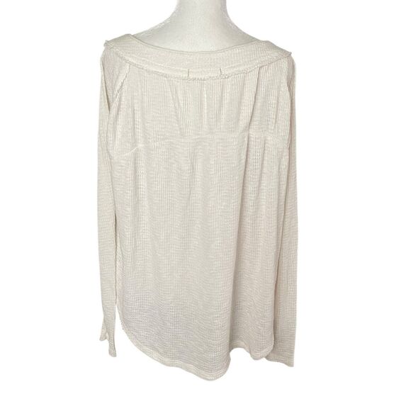We the Free Womens XS Must Have Thermal Henley Top Ivory Long Sleeve Tee Raw Hem - Picture 8 of 8